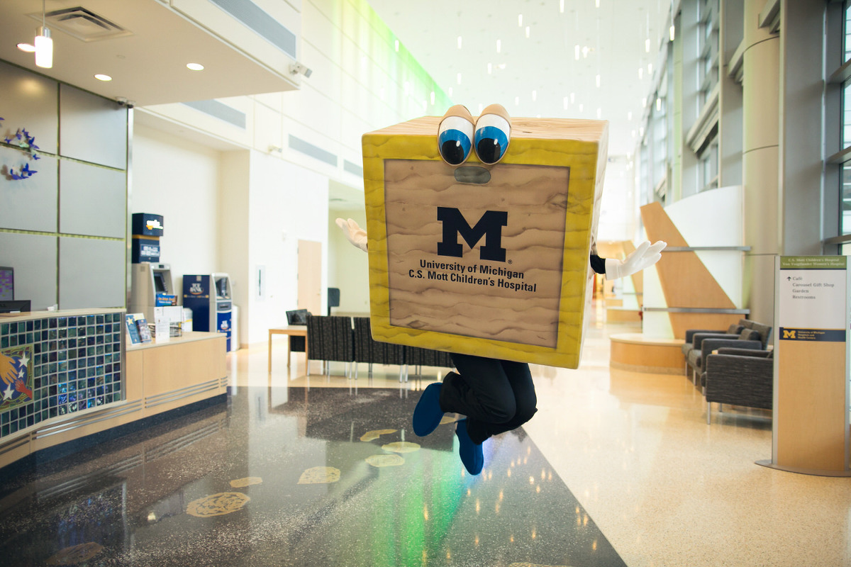 The C.S. Mott Children's Hospital block M jumps for joy