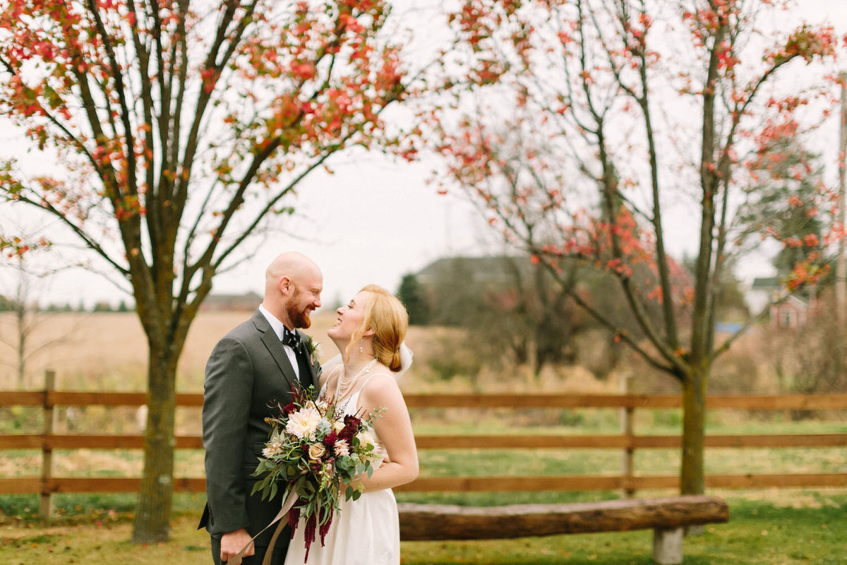 Couple on their wedding day at Frutig Farms' The Valley